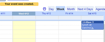 quick add entry added to your calendar